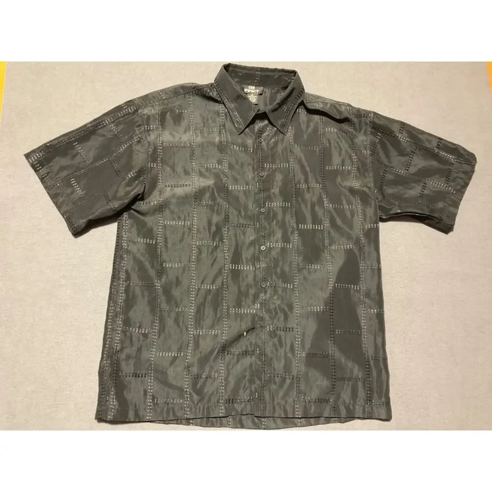 Vintage City Impact Y2K Button-Up Shirt XL Black Window Stripe, Gothic Style Men